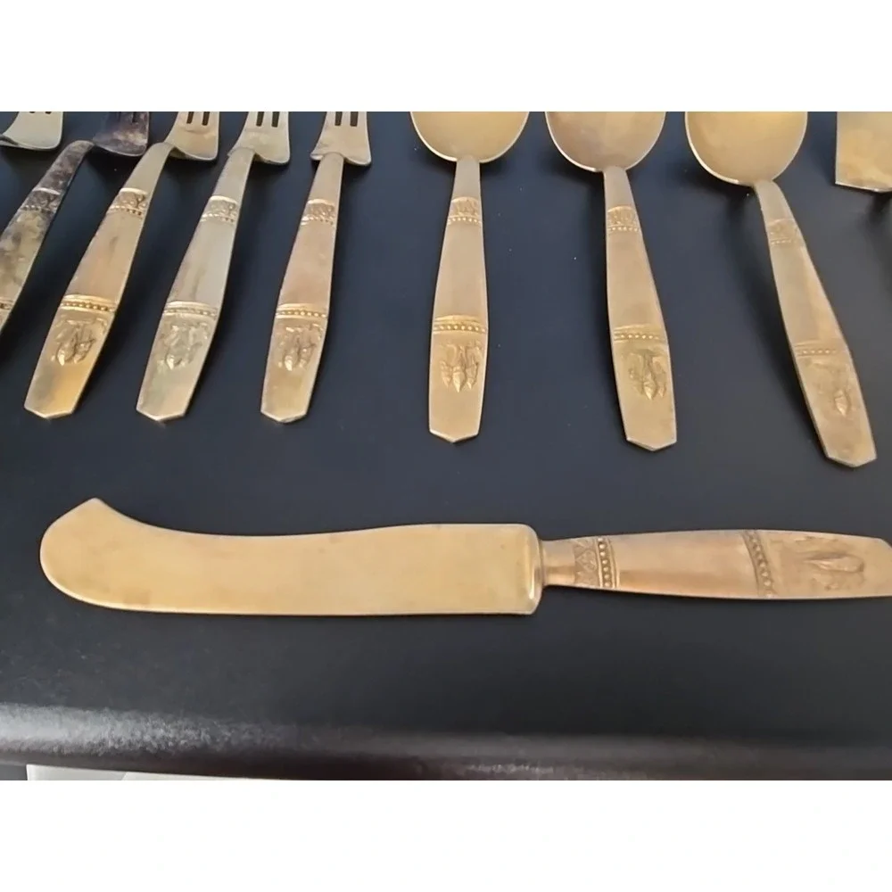 VTG James Quality Jewelers Bangkok Thailand Nickel‎ Bronze Flatware 20pc Set
